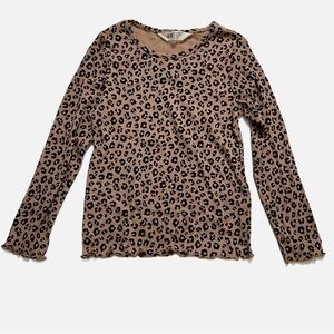 H&M Girl’s Leopard Print Long Sleeve Ruffle Top - 6-7Y